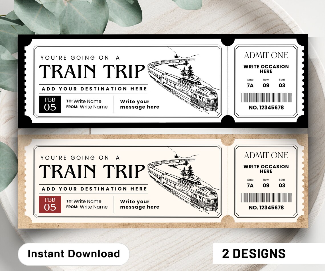 CUSTOMIZABLE Train Ticket Template Travel Gift Coupon Printed Creative ...