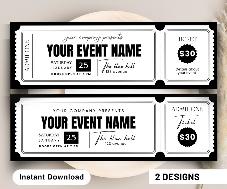 CUSTOMIZABLE Event Ticket, EDITABLE Printable Event Tickets Event ...