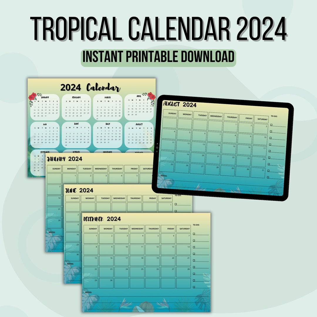 Tropical Calendar 2024 Instant Printable Download Etsy