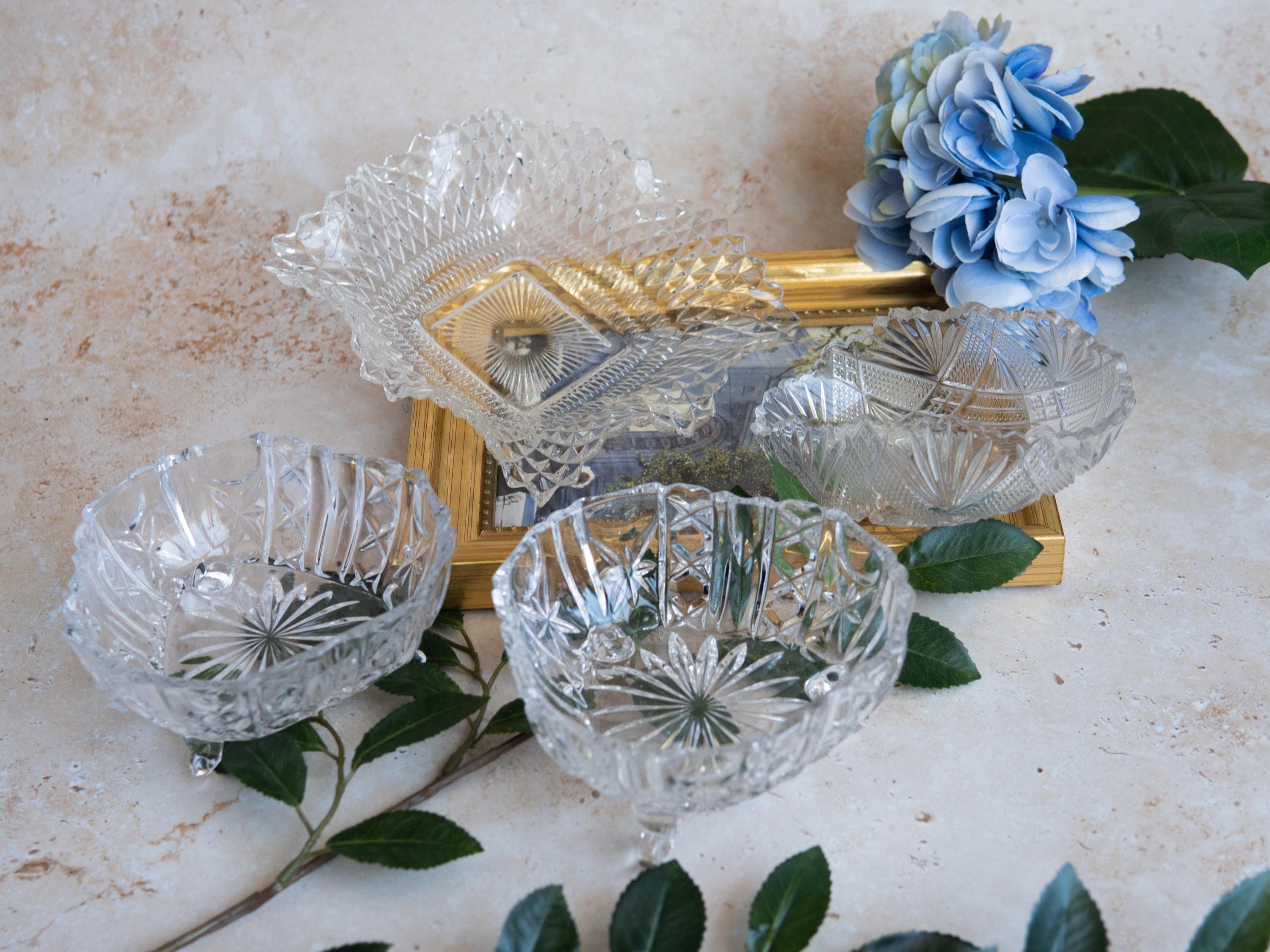 Vintage Clear Glass Trinket Dish: Jewelry Holder, Decorative Catchall Bowl, Retro Collectible Home or Desk Display -  Small Vanity Decor