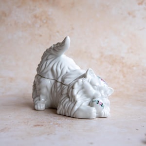 Vintage Cat Trinket Box: Floral Porcelain Jewelry Keepsake, Made in Japan