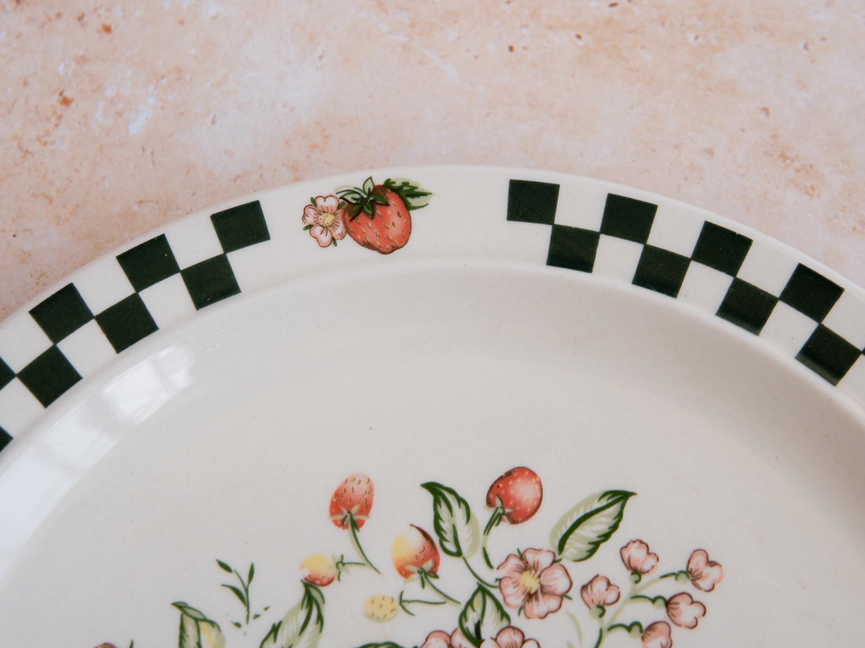 Vintage Strawberry Fields Stoneware Plate: 90s Gibson Checkered