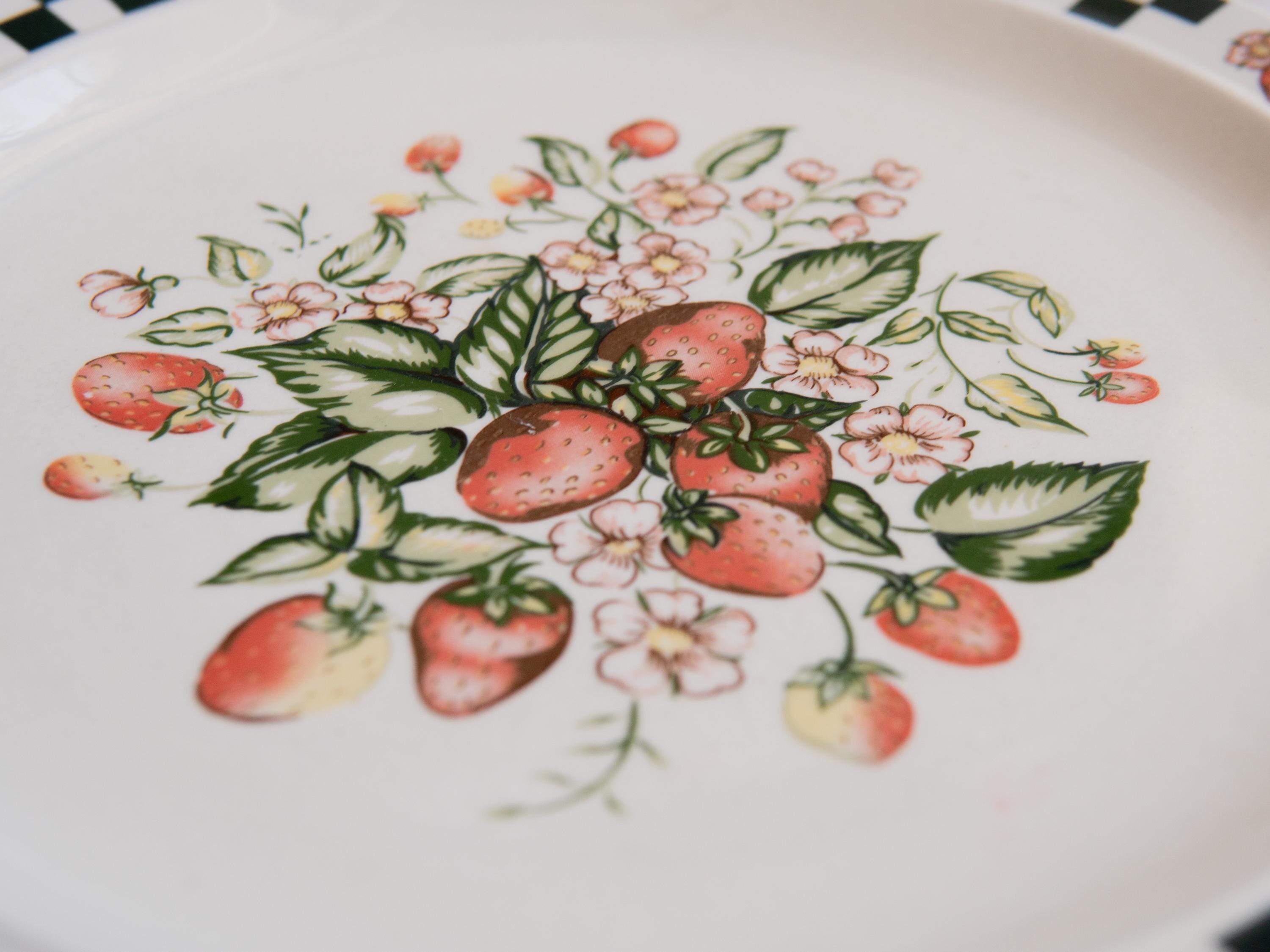 Vintage Strawberry Fields Stoneware Plate: 90s Gibson Checkered