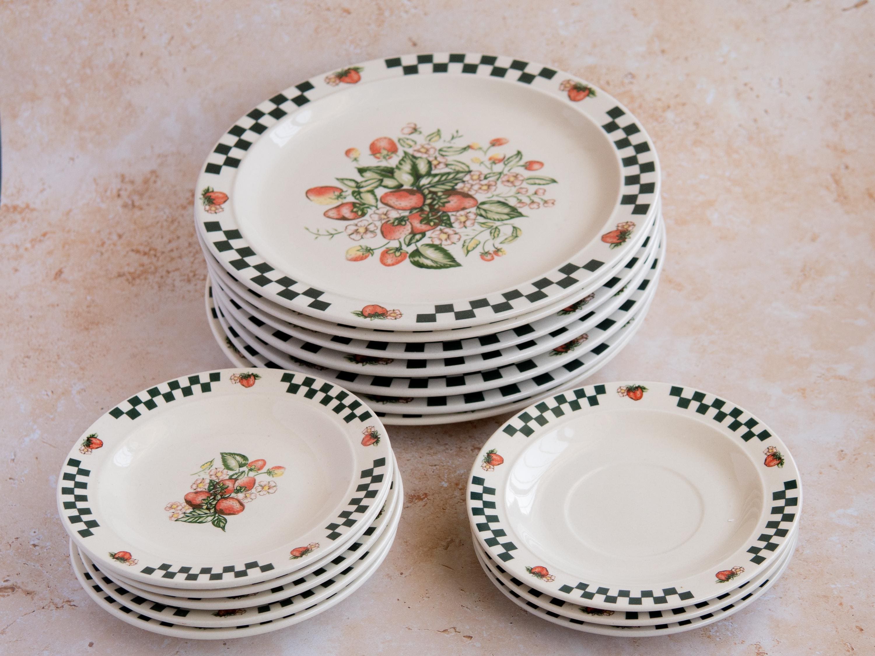 Vintage Strawberry Fields Stoneware Plate: 90s Gibson Checkered