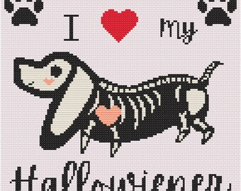 I love my Hallowiener digital Cross-stitch Pattern