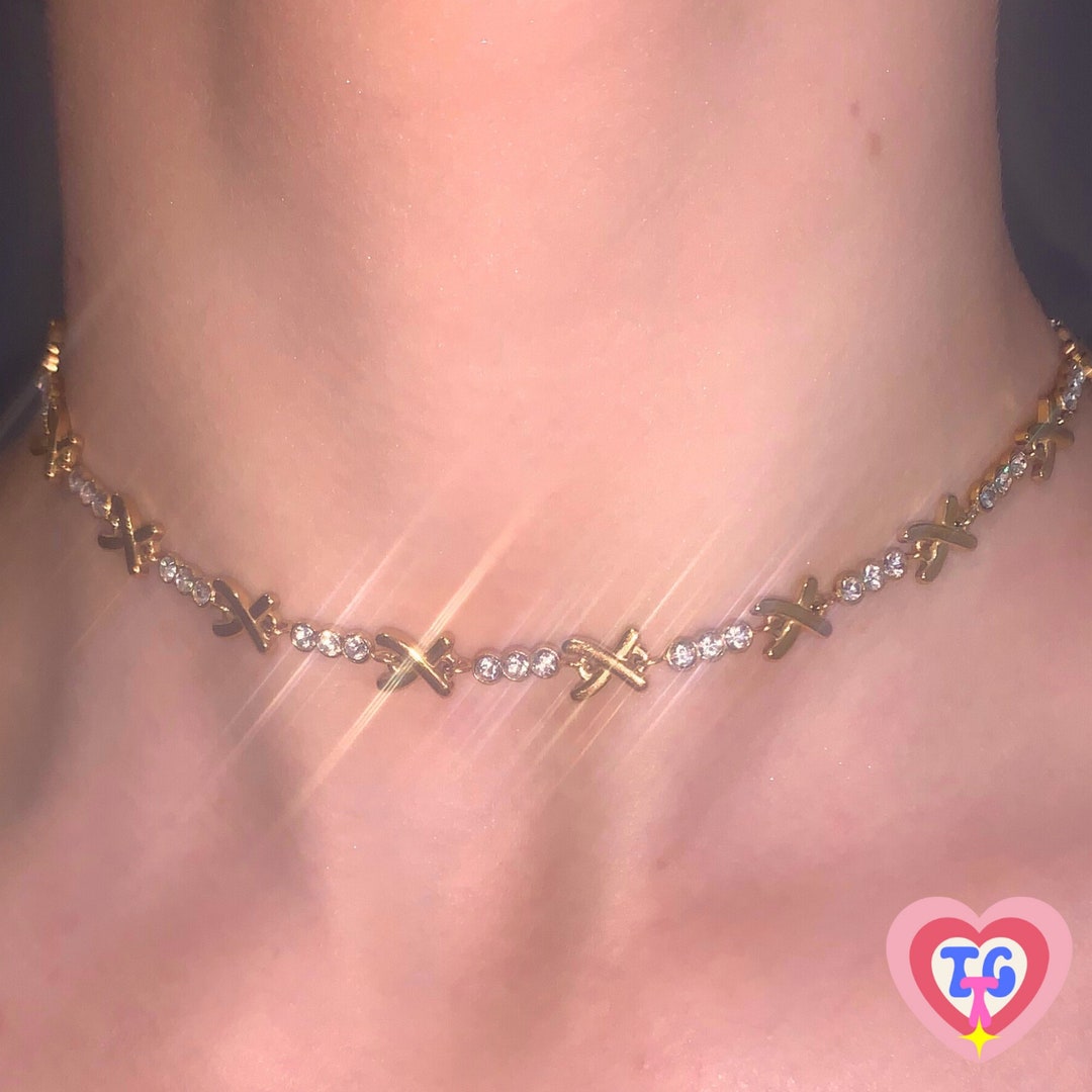 Gold Choker Necklace Gold Cross Necklace Gold Gemma Etsy