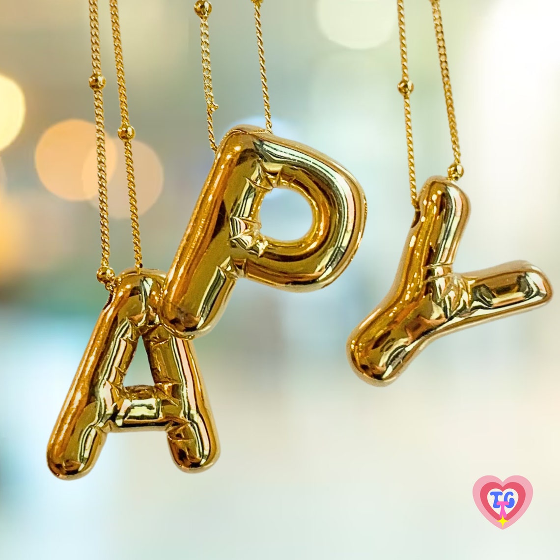 Gold Balloon Letter Necklace Gold Bubble Letter Pendant - Etsy
