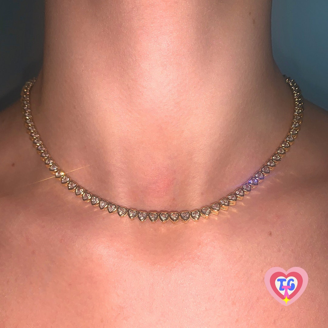 Tennis Necklace Heart Tennis Necklace Gold Tennis Necklace Etsy