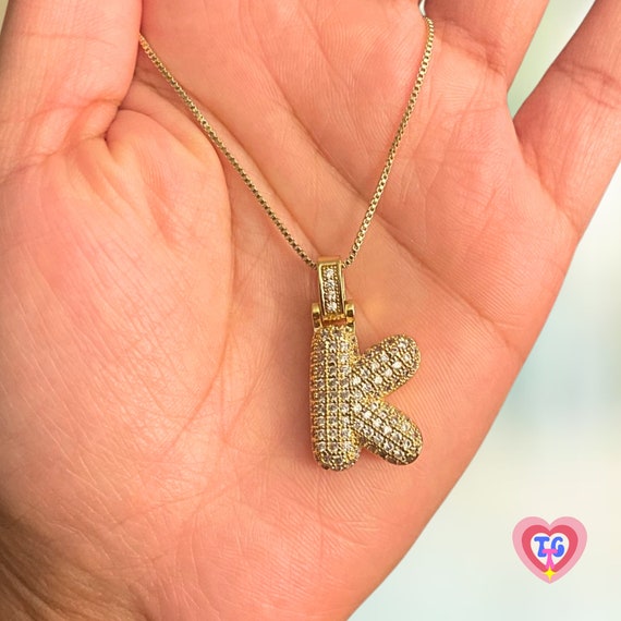 Bubble Letter Necklace, Balloon Initial Pendent, Crystal CZ Alphabet Bling  | eBay