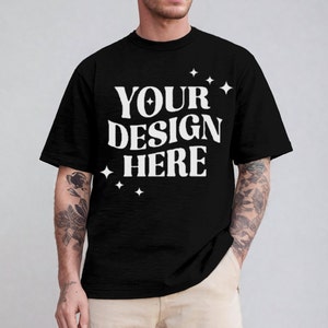 Bella Canvas 3001 Black Tshirt Mockup (IMAGE ONLY)  | 3001 Mens Black T-shirt Mock-up | Real Model Mock | Simple Aesthetic Mens Bella Canvas