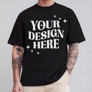 Bella Canvas 3001 Vintage Black Tshirt Mockup | 3001 Mens T-shirt Mock-up | Real Model Mock | Simple Aesthetic Mens Bella Canvas 3001 Shirt