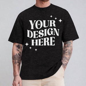Bella Canvas 3001 Black Heather Tshirt Mockup | 3001 Mens  T-shirt Mock-up | Real Model Mock | Simple Aesthetic Mens Bella Canvas 3001 Shirt