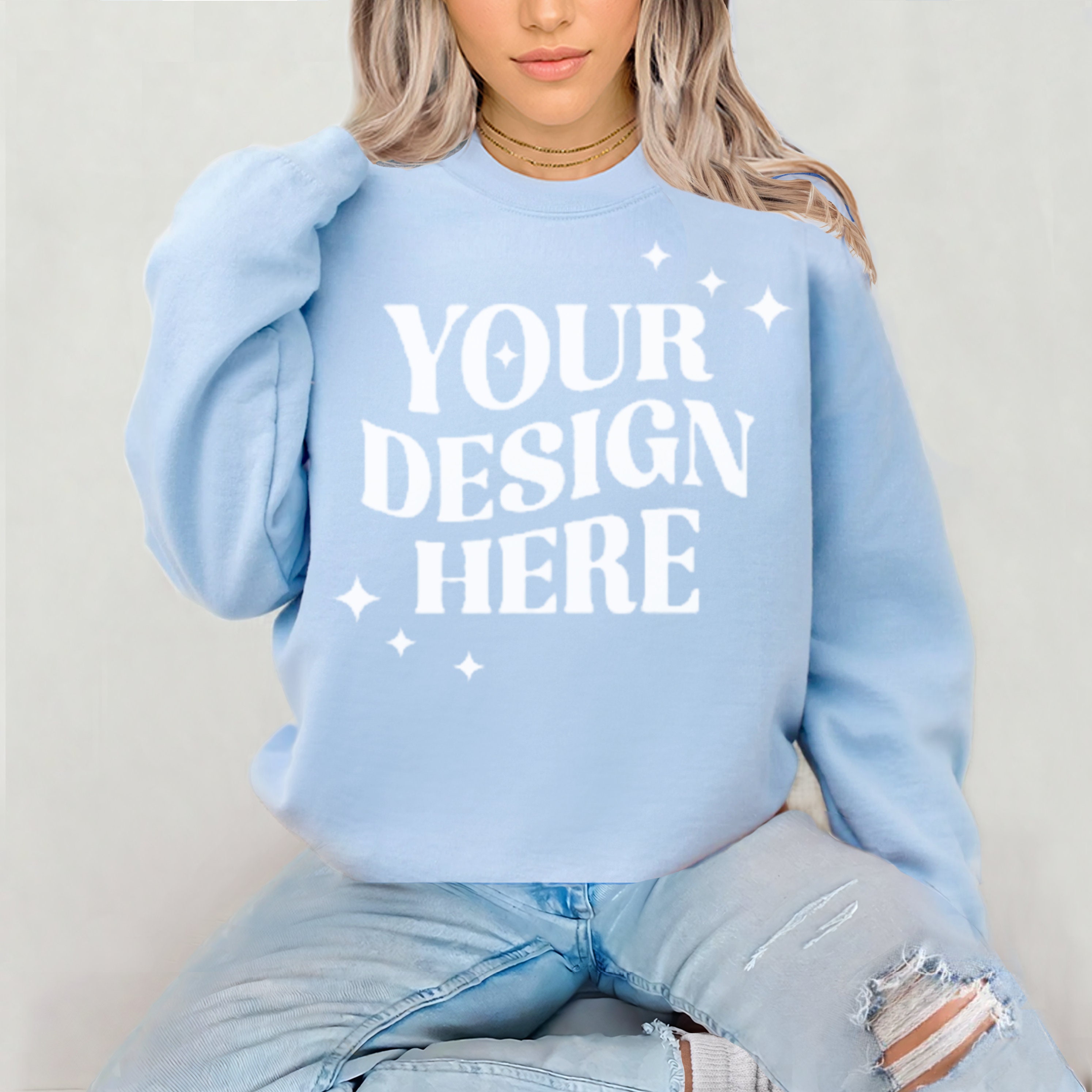 Gildan 18000 Light Blue Sweatshirt Mockup | G180 Crewneck Mock-up | Real Model Mock Neutrall Simple Aesthetic Fall Winter Gildan 18000 Mocks