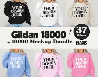 Gildan 18000 Sweatshirt Mockup Bundle | G180 Crewneck Mock-up Bundle Real Model Mock Neutral Simple Aesthetic Fall Winter Gildan 18000 Mocks