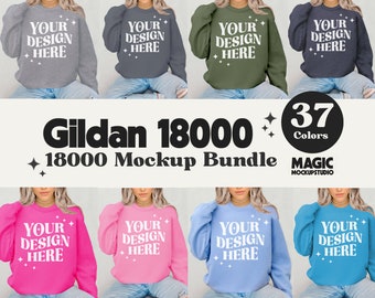 Gildan 18000 Sweatshirt Mockup Bundle | G180 Crewneck Mock-up Bundle Real Model Mock Neutral Simple Aesthetic Fall Winter Gildan 18000 Mocks