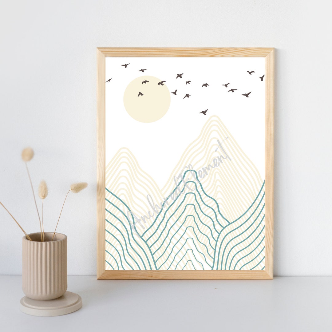 Abstract Mountain Art, Line Art Print, Nature Abstract, Digital
