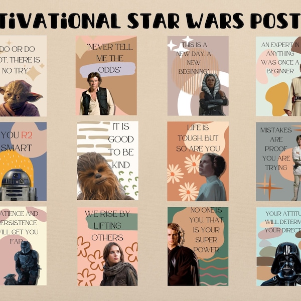 Star Wars Motivational Classroom Posters (12), Retro Boho, Digital Posters, Middle School, Classroom Decor