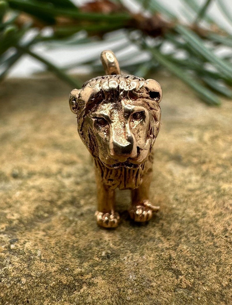 Vintage Gold Lion Charm Pendant Solid C017 Etsy