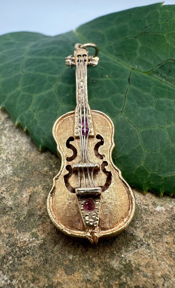 Antique Small Detailed Gold Violin Charm Pendant … - image 5