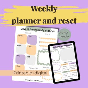 ADHD Weekly Planner & Reset Bundle – Undated Minimal Planner for Soft Productivity