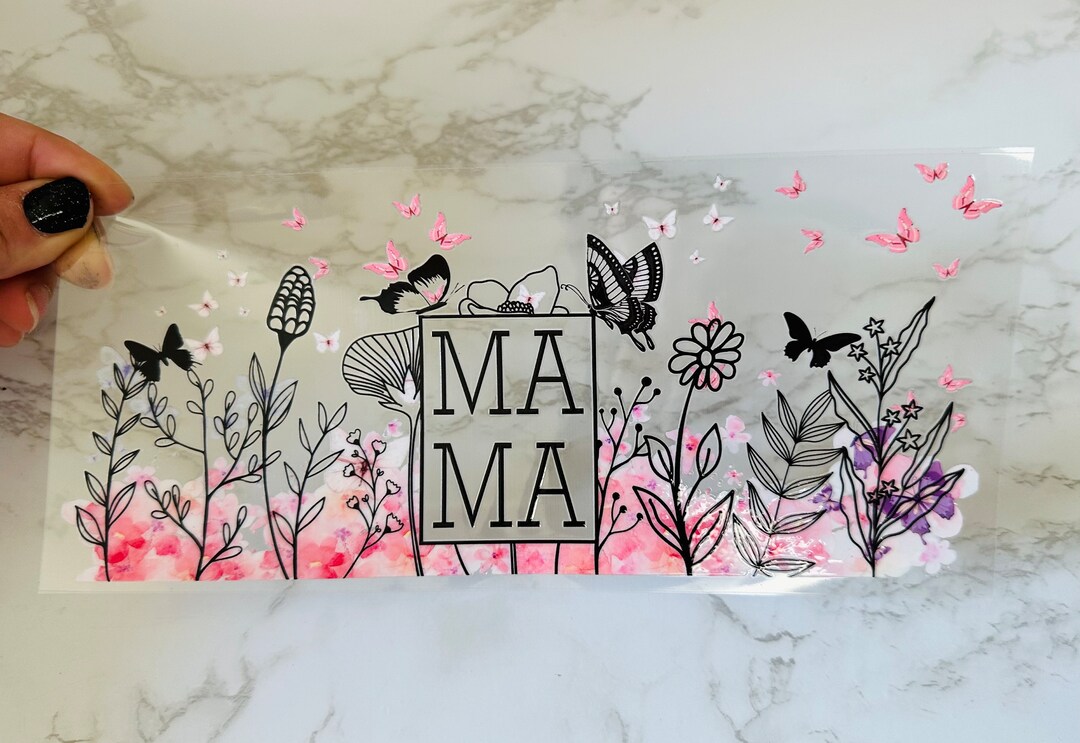 Magical Stickers UV DTF Glass Cup Wrap Transfer - Best Mom Ever Craft Wrap Transfers Flower Butterfly Mama Decal Waterproof Decal For 16oz Glass Cups, Ceramic Mug DIY Crafts, Gifts For Mom