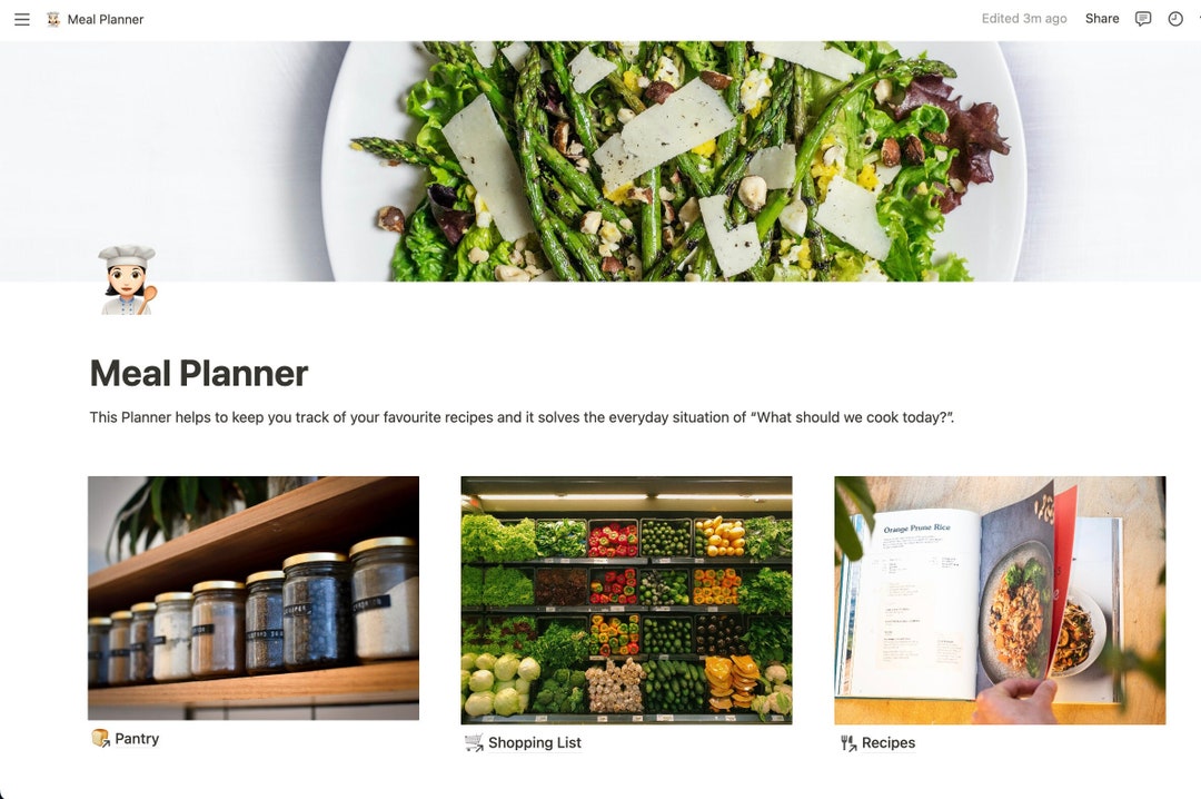 Meal Planner Notion Template, Planner, Notion Dashboard, Aesthetic