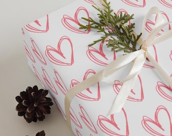 Valentine Pink Heart Wrapping Paper Sheets