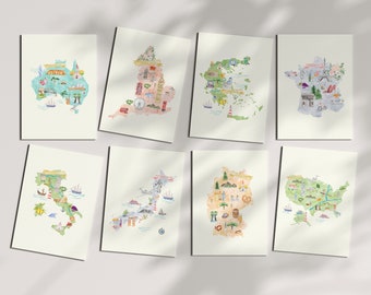 Travel Watercolor Art Prints Bundle, Gift for Travelers, Set of 8 Postcards, Wedding Gift, Destination European Art Prints Wedding Gift