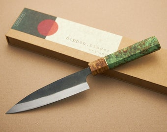 Handgesmeed Japans 145mm Ajikiri / Utility Knife Aogami #2 Carbon Steel - Blade Made in Saga Japan door Yoshida