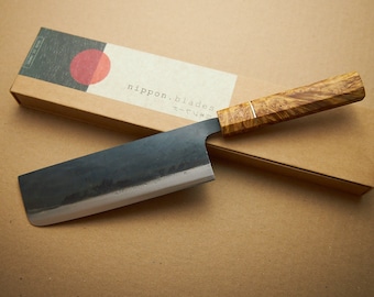 Handgesmeed Japans 165 mm Nakiri Shirogami #1 koolstofstalen mes - Blade gemaakt in Tosa Japan door Tsukasa Tokaji