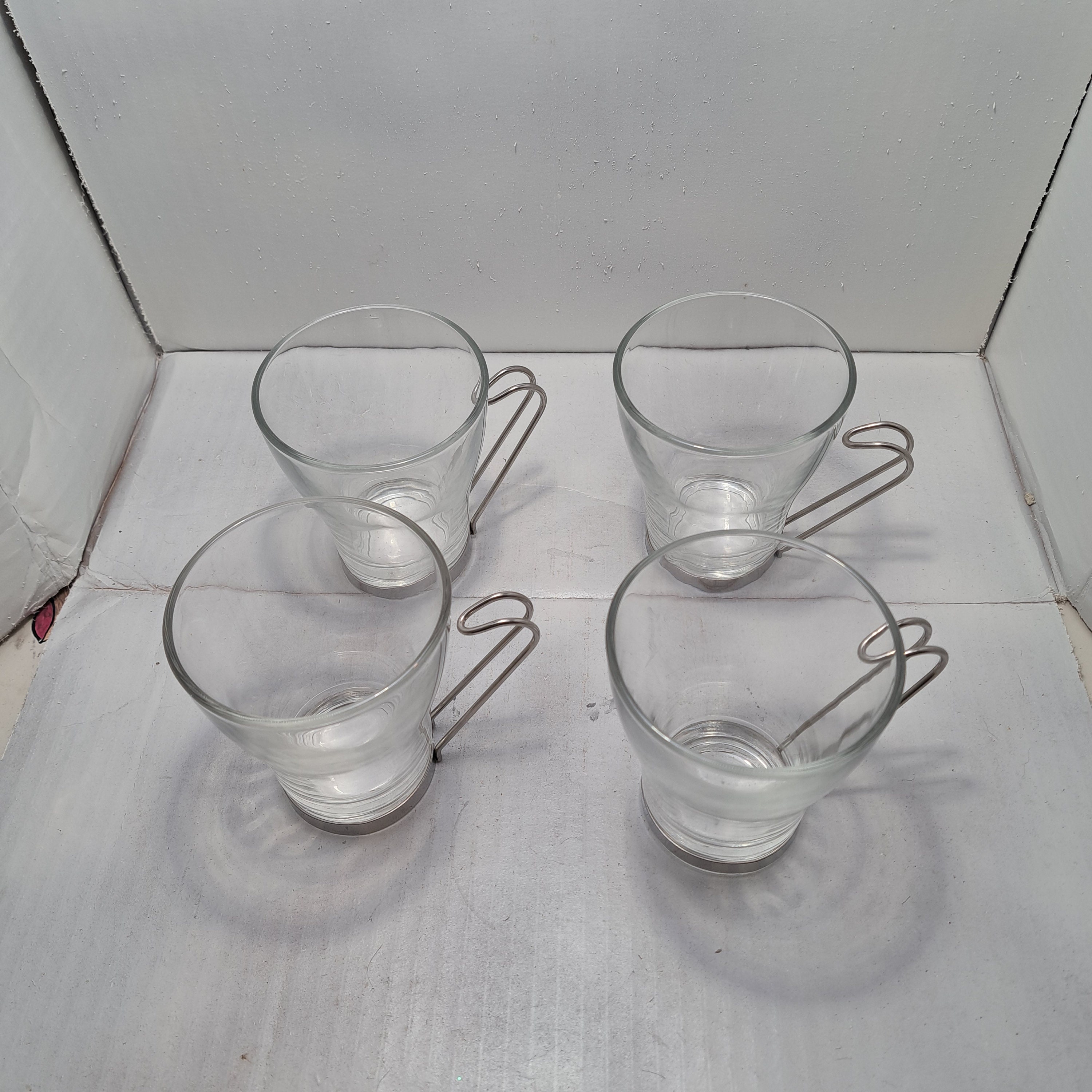 4x Vitrosax Glass Espresso Cups with Chrome Metal Handles ~ Zarf ~ Made in  Italy