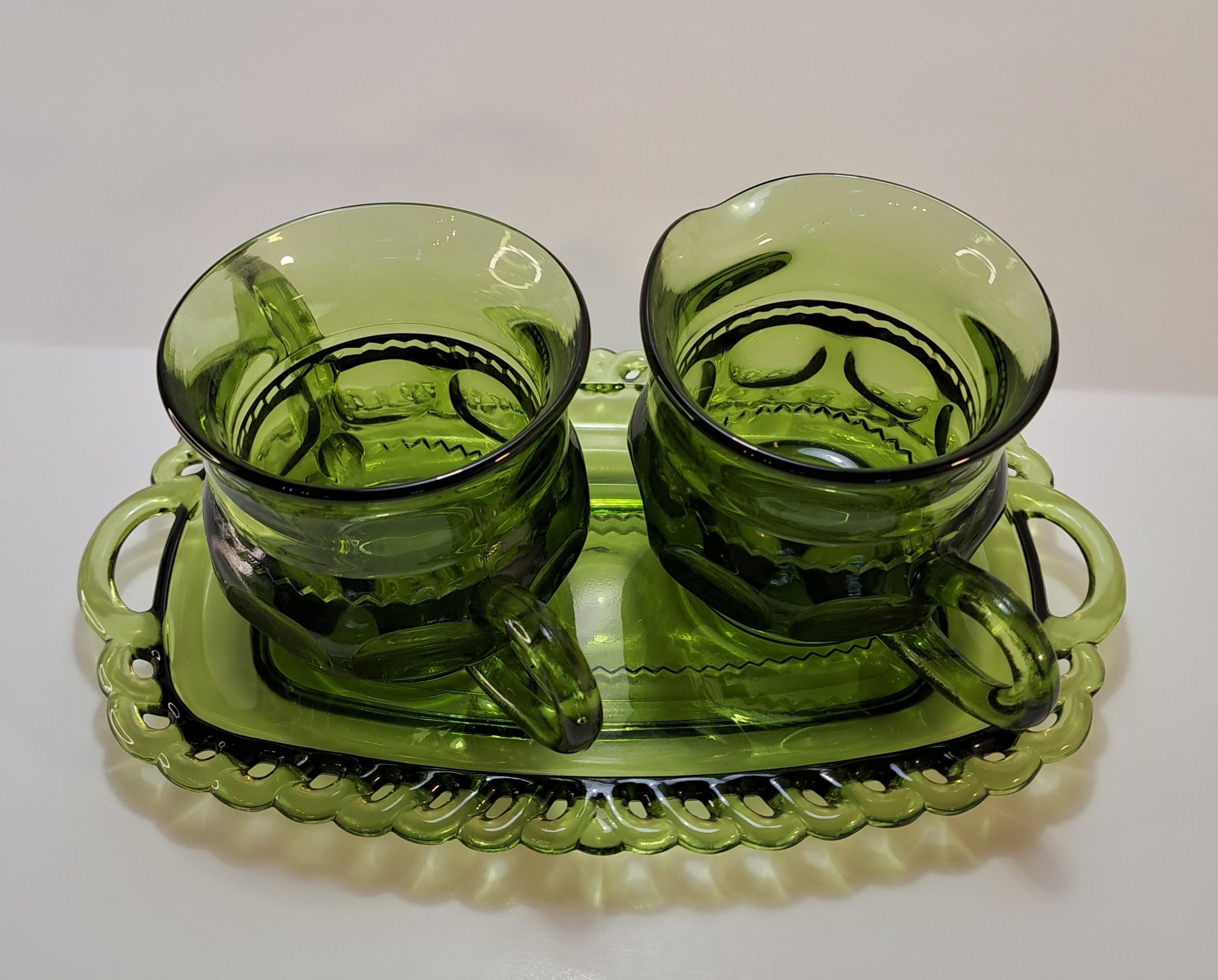 Set of 4 Vtg Indiana Glass Diamond Point Avocado Green 8.oz -  in 2023