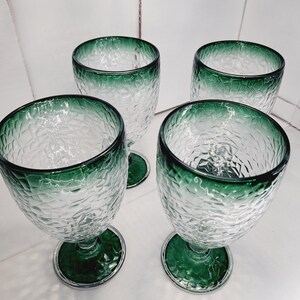 Green-Rimmed Chunky Crackle Glass Iced Beverage Glasses, Sold in pairs