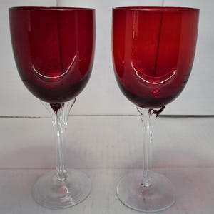 Ruby Red Wine Glasses, Set of 2, Hand-Blown