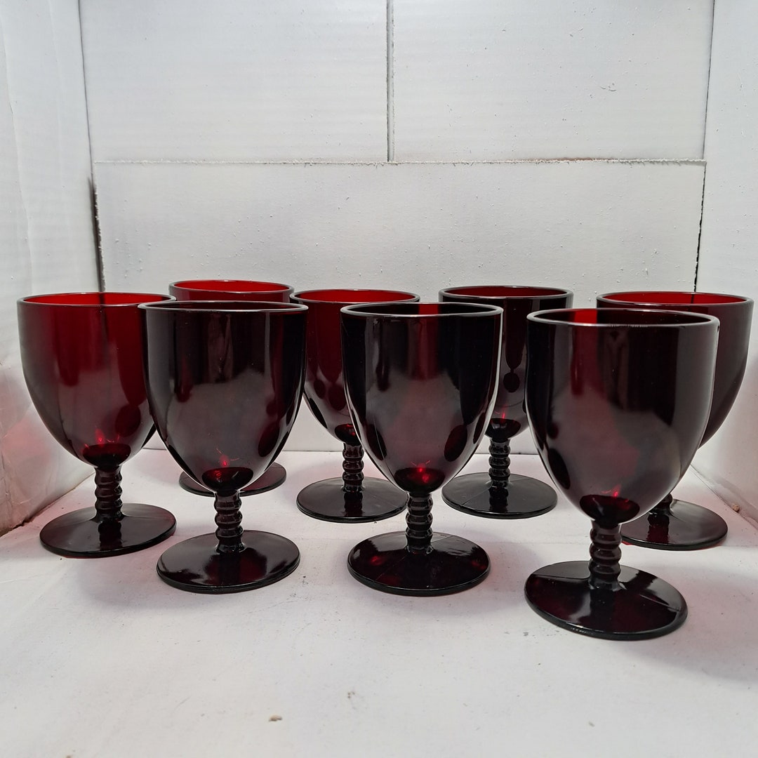Ruby Red Wine Glasses Beaded Stem Etsy