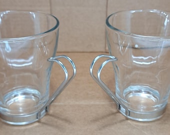 Vitrosax Coffee/Tea Cups, Made in Italy Glasses, Pair of Mid Century Modern Glassware