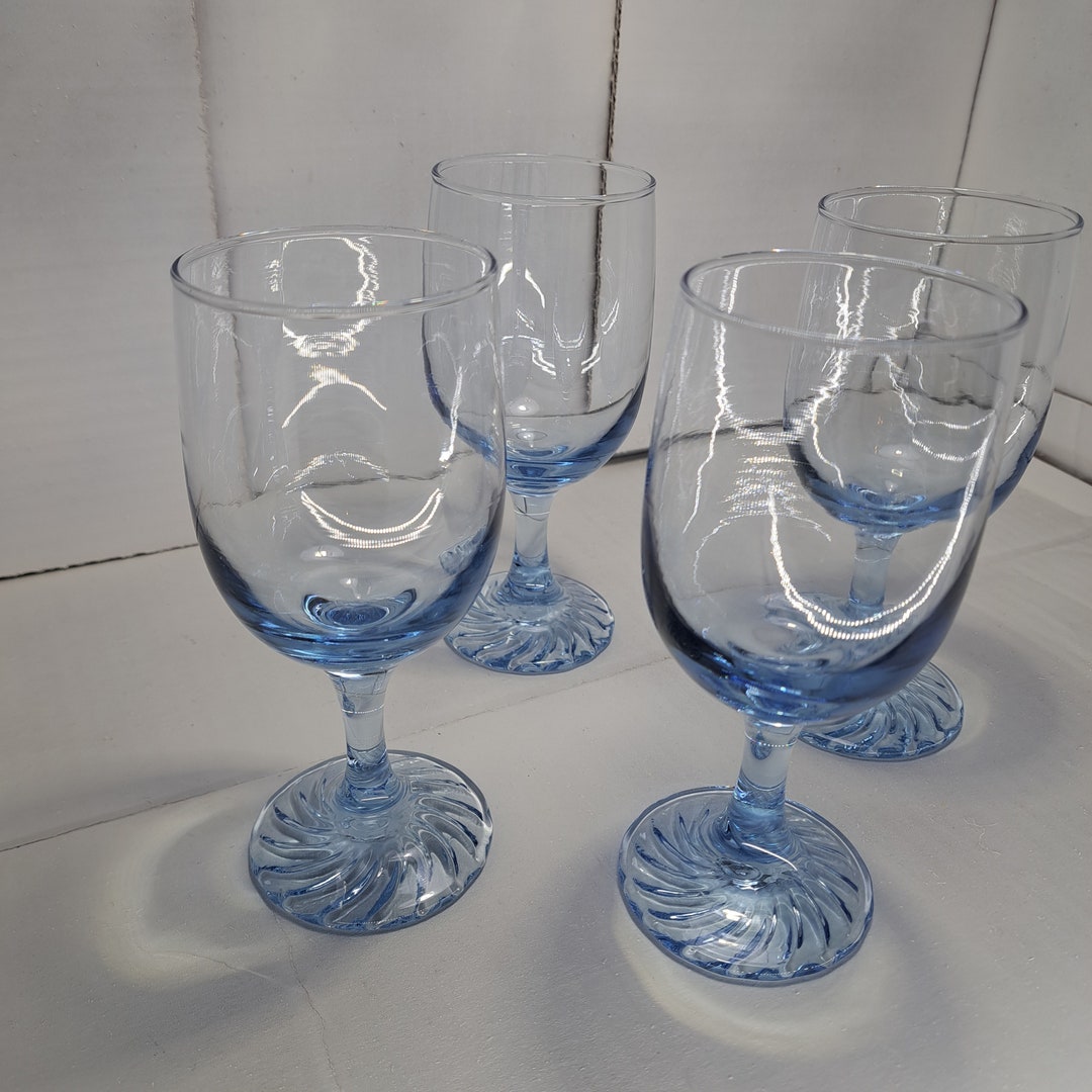 Light Blue Wine Glasses With Swirl Design by Libbey, Set of 4, Holds 8 ...