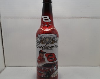 Budweiser NASCAR Dale Earnhardt JR Glass Beer Bottle with Cap # 8 Racing