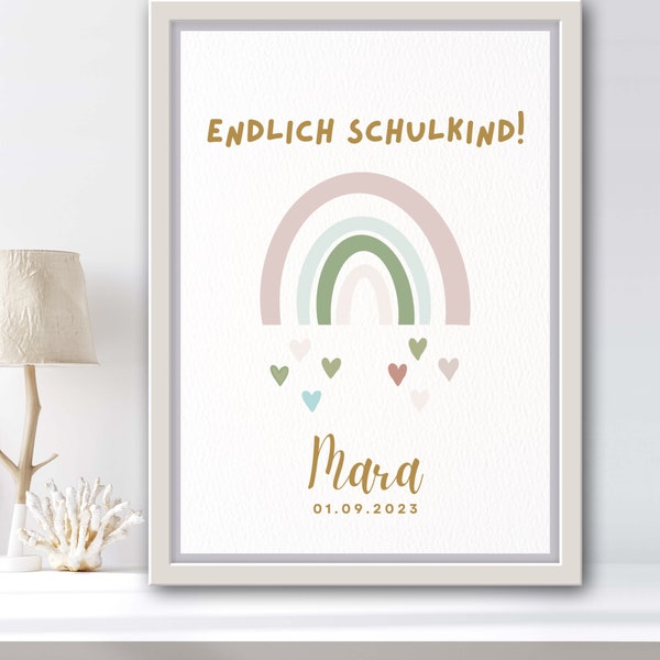 Watercolor Poster Finally School Child 2023 Rainbow Personalized PDF