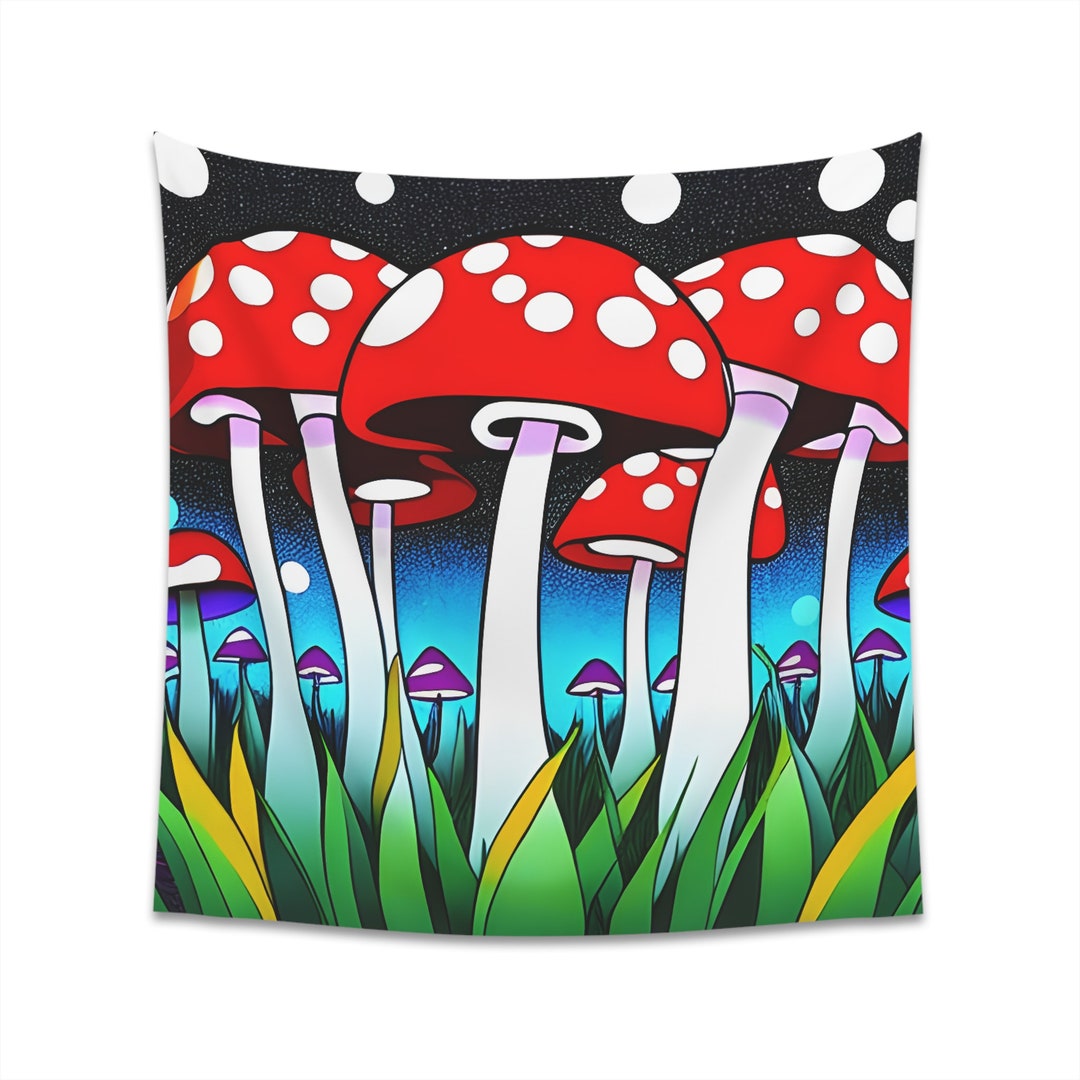 Trippy Cartoon Mushroom Tapestry Etsy
