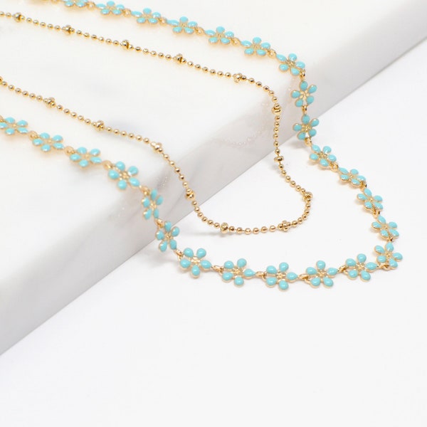 Color Epoxy Enamel Flower Statement Chain Necklaces Fashion Dainty Jewelry for Women & Girls Necklaces Color Dainty Necklace