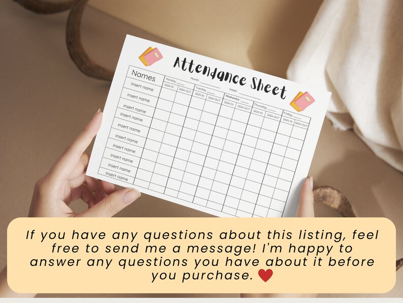 Back to school daycare attendance log preschool attendance sheets