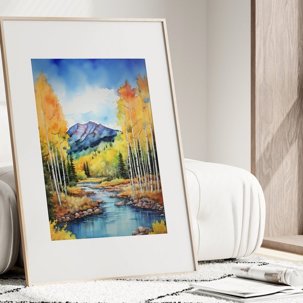 Enchanting Aspen Trees and Tranquil Spring - Watercolor Digital Print for Home Decor | Nature Art