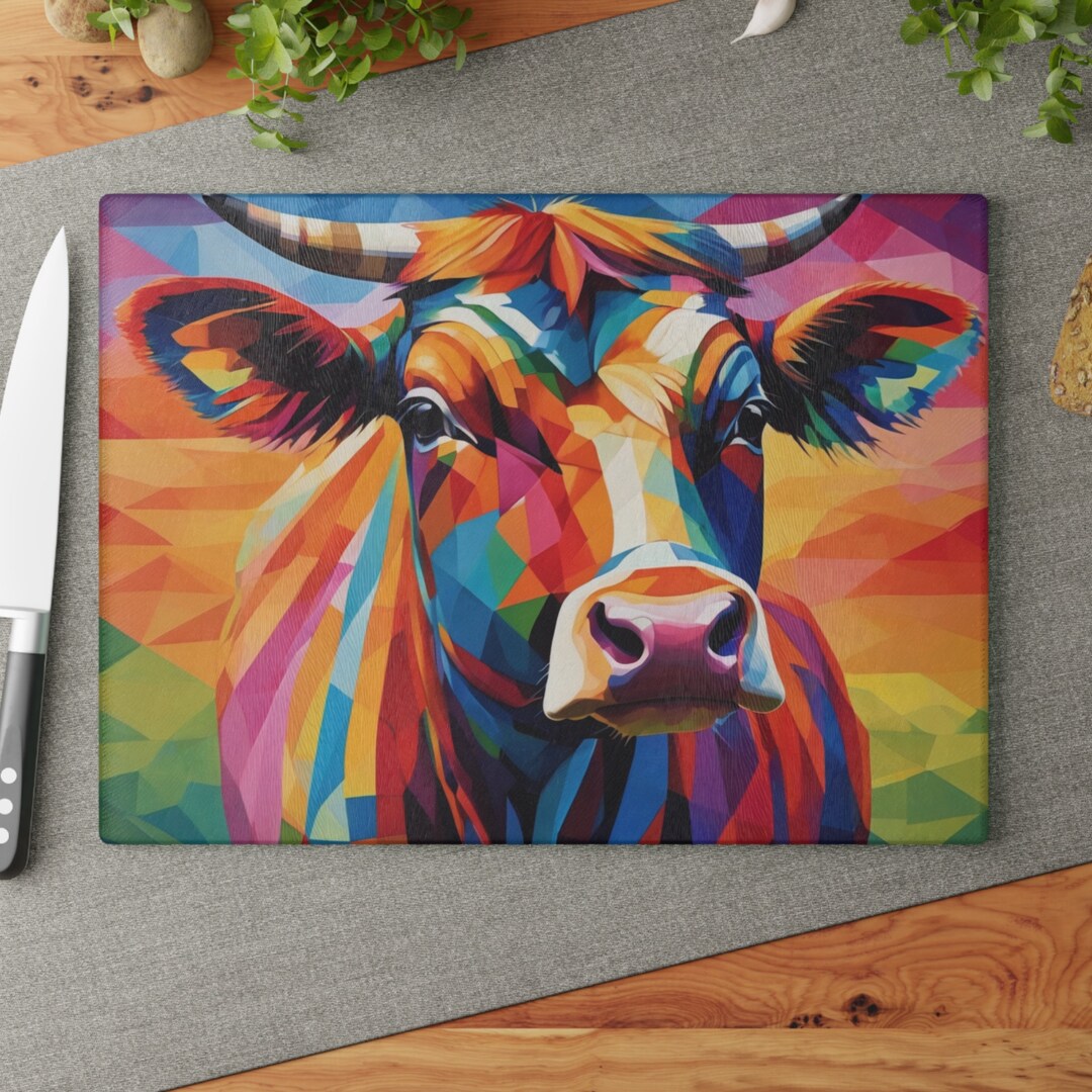 Glass Cutting Board Farm Animals Kitchen Accessory Painted Etsy