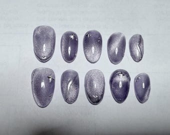 Any Color Cat Eye Silver/Gold Chrome Custom Press-On Nails Handmade | Short Almond, Size XXS or XS