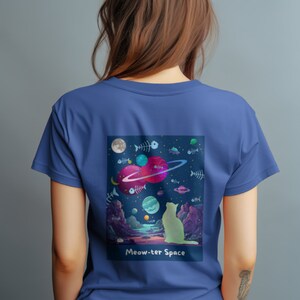 Sci-Fi Cat Meow Galaxy Tshirt Cat Lover Gift Moon Stars Kitty Sky Planets Cat Shirt