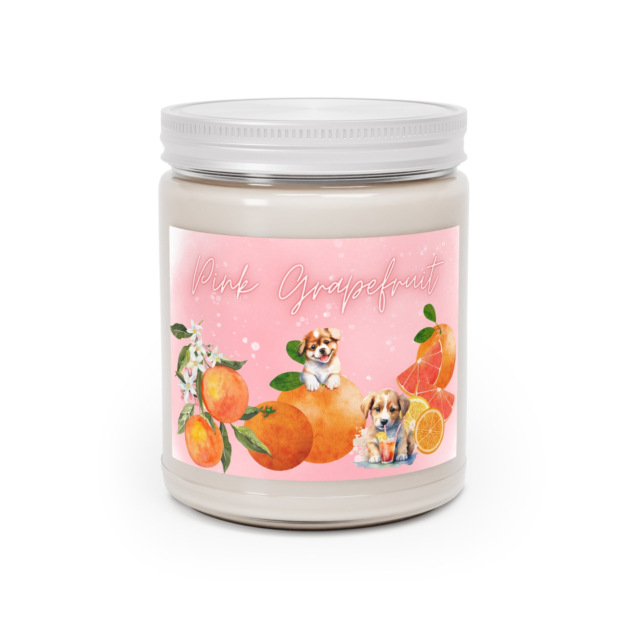 Scented Candles, 9oz, Pink Grapefruit Scent, Soy Candle, Puppies, Pink