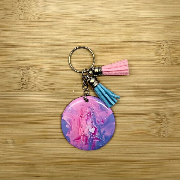 Mom Heart Belly, Infant Loss, Pregnancy Loss Awareness Round Acrylic Keychain with tassel