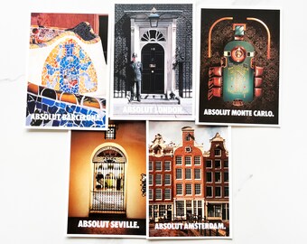 Absolut Europäische Städte. 5 Vintage-Kunstpostkarten. London,Sevilla,Amsterdam....