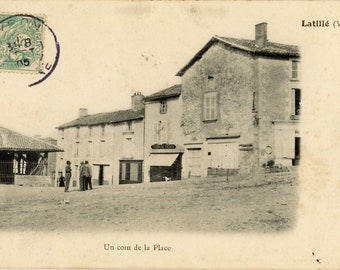 In the main square. Antique photo postcard, from 1905.